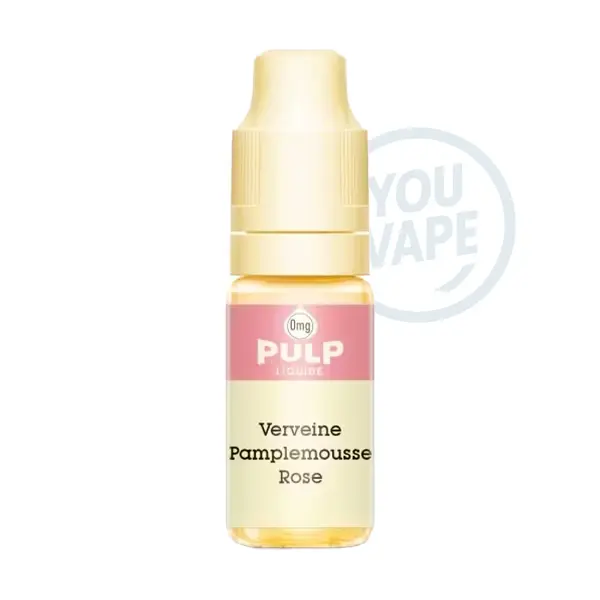 Le e liquide Verveine Pamplemousse de Pulp est le juste mélange fleuri de verveine et la douce acidité du pamplemousse rose.