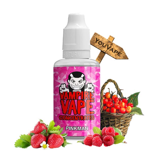 L'arôme concentré Pinkman de la marque Vampire Vape est une recette à base de fruits rouges composée de fraises, de framboises et de cerises.