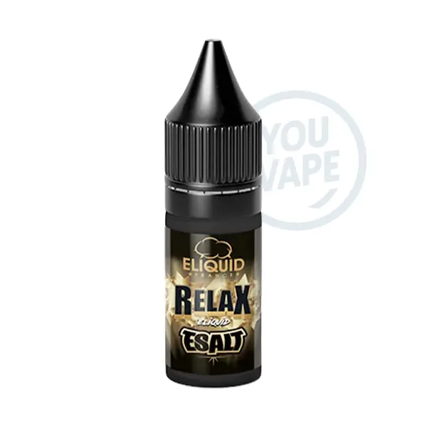 Le e-liquide Relax Esalt de Eliquid France est un mélange de tabac blond léger avec du cookie, une touche de café et de vanille au sel de nicotine