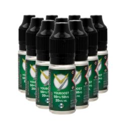 Pack de 10 boosters de nicotine YouBoost, fabriqué en France pour ajouter de la nicotine à vos eliquides grands formats ou DIY. Ratio de 50/50.