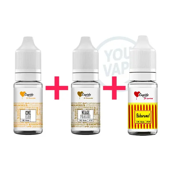 Pack découverte de 3 eliquides Cupide autour de la gamme des "gourmands". Découvrez un mix de saveurs gourmandes et sucrées.