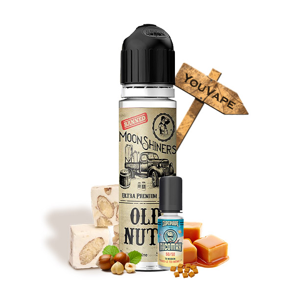 Le eliquide Old Nuts de Moonshiners est une saveur gourmande de nougat avec ses éclats de noisettes et recouvert d'un doux caramel. Ce eliquide pour cigarette électronique est fabriqué en France avec un ratio de PG/VG de 50/50. Vendu en flacon de 60ml, il est rempli à : 50ml et est fourni avec 1 booster de nicotine Nicomax afin de faire 60ml en 3mg. 40ml et est fourni avec 2 boosters de nicotine Nicomax afin de faire 60ml en 6mg.