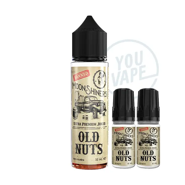 Le e liquide Old Nuts 50ml de Moonshiners de French Liquide est une saveur de nougat, noisettes et de caramel.