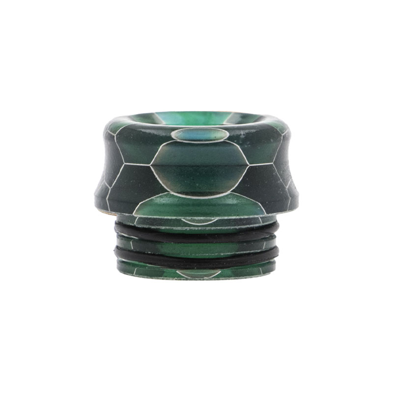 Drip Tips 810 avec joints, en Résine maillée en nid d’abeille, disponibles en 3 couleurs : vert, orange, violet. Leur forme évasée est confortable pour les lèvres.