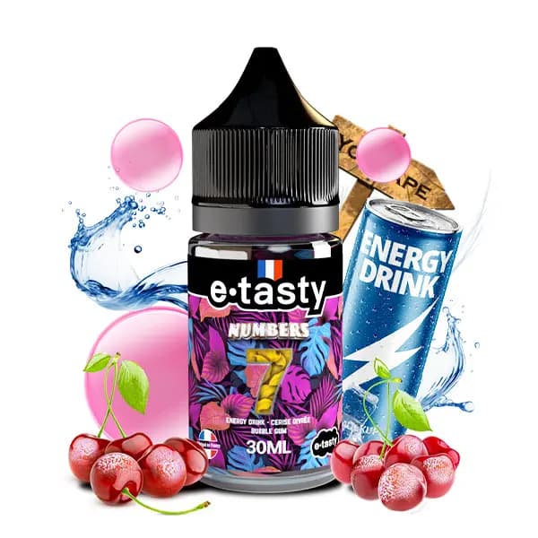 L'arôme concentré Numbers 7 30ml de Etasty est une saveur à base de boisson energy drink parfumé à la cerise givrée et agrémentée de bubble gum.