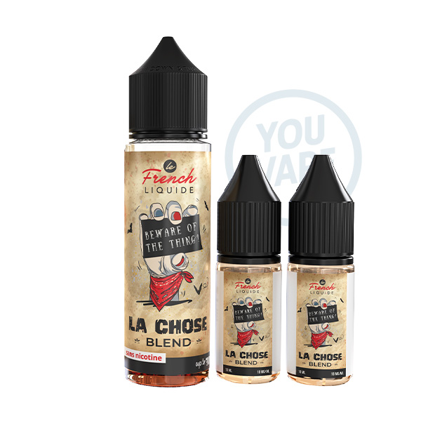 Le e liquide La Chose Blend 60ML 6mg de French Liquide propose des saveurs de tabac blond avec du caramel au beurre salé, de la vanille, du café et des fruits à coques.