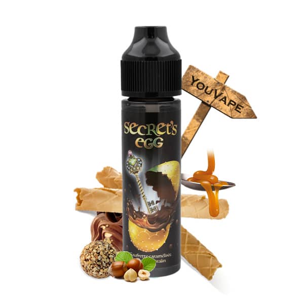 Le e liquide Secret's Egg par vous offre une goumandise composée d'une gaufrette caramélisée, puis parsemée d'éclat de pralin.