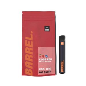 Le Barrel 1000 Code Red de Marie Jeanne double votre plaisir avec son CBD bien concentré (100mg/ml) et une délicieuse saveur de fruits rouges.