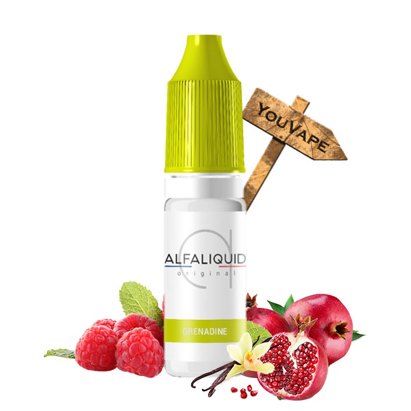 Le e liquide Grenadine fabriqué par Alfaliquid est un délice de l'enfance rehaussé de framboise et d'une touche de vanille