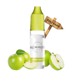 Le e liquide Pomme Verte fabriqué par Alfaliquid vous offre une sensation essentielle : celle de la chaire juteuse et délicieusement acidulée d'une pomme verte.