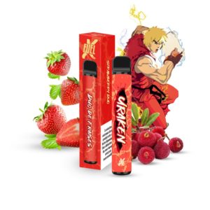 La Puff Uraken de Fighter Fuel est une e-cigarette jetable de 700 bouffées de jus de fraises glacées et relevées d'arbouses.