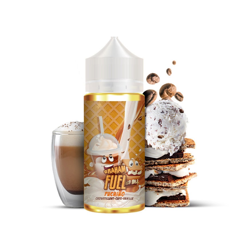 Le e liquide Puchino de la gamme Graham fuel par les Ateliers Just vous offre tout le plaisir d'un cappuccino gourmand avec son cracker Graham, croustillant.