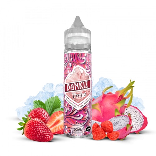 Le e liquide Freho de la gamme Bankiz de E.tasty vous offre un jus de fruits du dragon glacial, boosté avec des bonbons à la fraise.