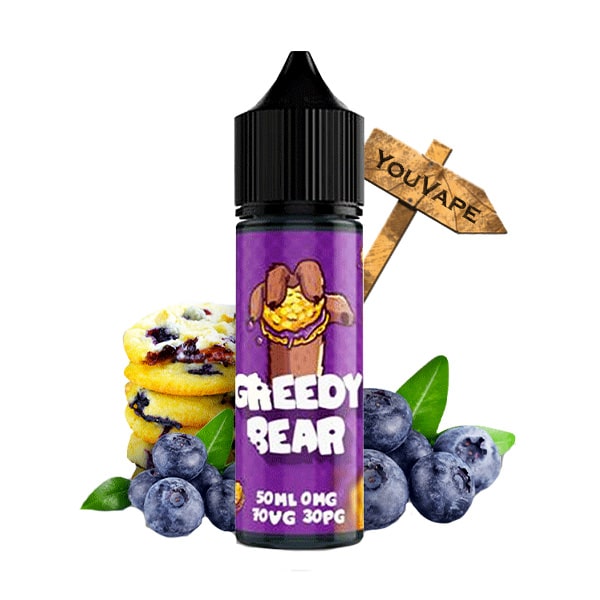 Le e liquide Bloated Blueberry 50ml de Greedy Bear est un délicieux cookie gonflé et remplie de myrtilles.avec un ratio PG/VG de 30/70.