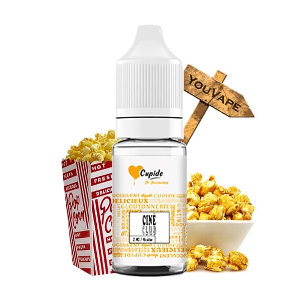 Le e liquide Cine Club de Cupide est une invitation au cinéma pour déguster de succulent pop corn tranquillement installé dans un canapé.