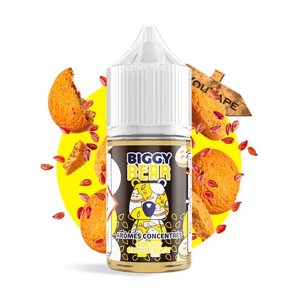 L'arôme concentré Crunchy Sesame Biscuit 30ml de la marque Biggy Bear vous invite à déguster un biscuit croustillant à base de graines de sésame grillées.