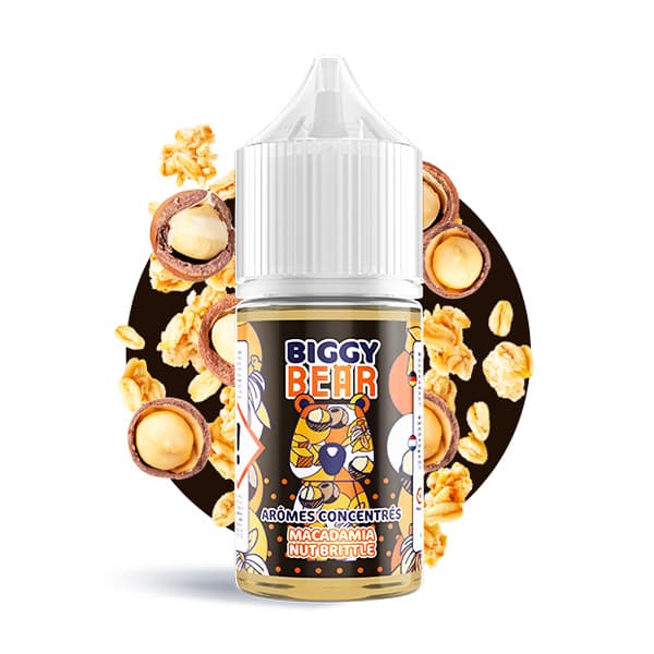 L'arôme concentré Macadamia Nut Brittle 30ml de la marque Biggy Bear vous apporte du caramel beurre salé, de la vanille et des éclats de noix de macadamia…La gourmandise à l’état pur !