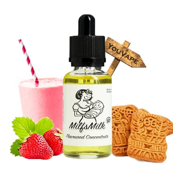 Le concentré Milfsmilkk V2 de Eco Vape vous propose une saveur de milkshake à la fraise accompagnée de son biscuit au spéculos.