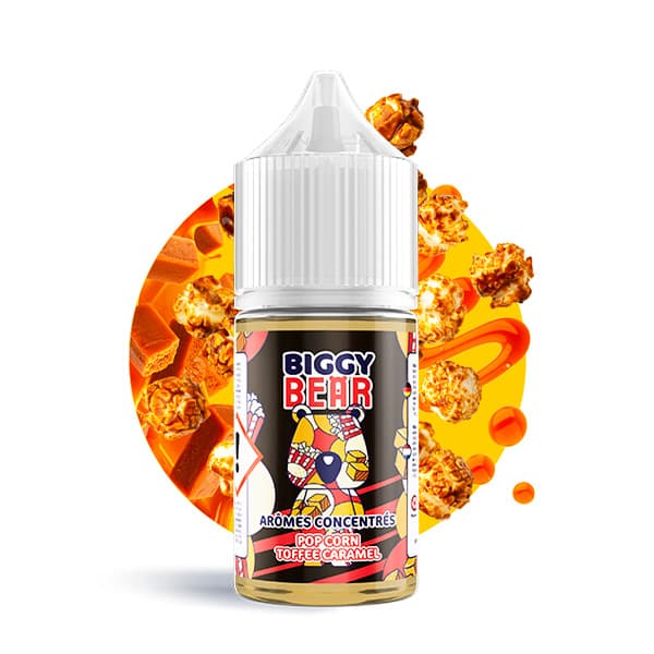 L'arôme concentré Pop Corn Toffee 30ml de la marque Biggy Bear est un pur moment de plaisir gourmand avec un pop-corn généreusement nappé de caramel et de crème vanillée.