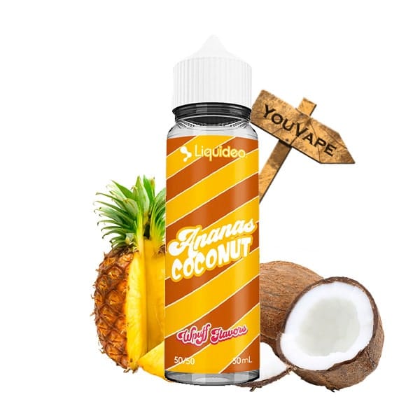 Le e liquide Ananas Coconut 50ml, de la gamme Wpuff par Liquideo, vous offre mix bien fruité et exotique avec de l'ananas et de la noix de coco.