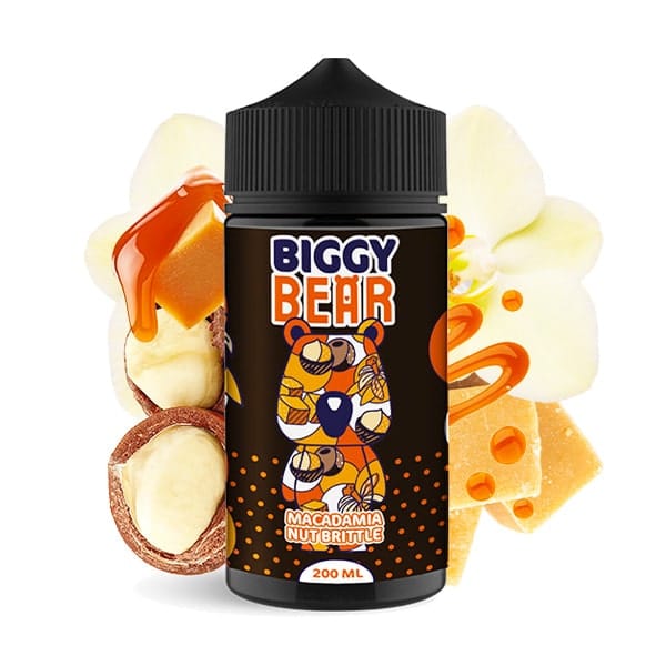 Le e liquide Macadamia Nut Brittle 200ml de Biggy Bear vous fera succomber à coup sûr avec son caramel au beurre salé, sa vanille et éclat de noix de macadamia.