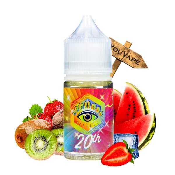 Le concentré 20TH Wink 30ml par Made in Vape développe des saveurs fruitées de kiwi, pastèque avec une belle fraîcheur.