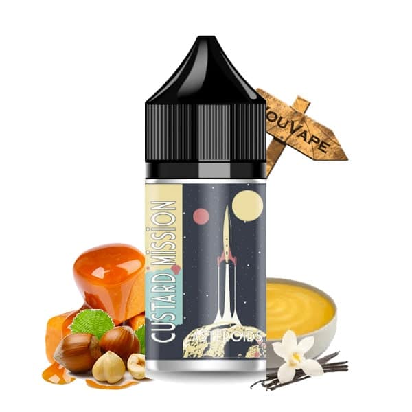 L’arôme concentré Asteroids 30ml de Custard Mission est une recette gourmande à base de custard vanille, caramel et noisette.