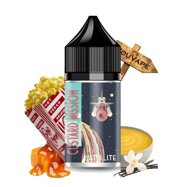 L’arôme concentré Satellite 30ml de Custard Mission est une recette gourmande à base de vanille, pop corn et caramel.