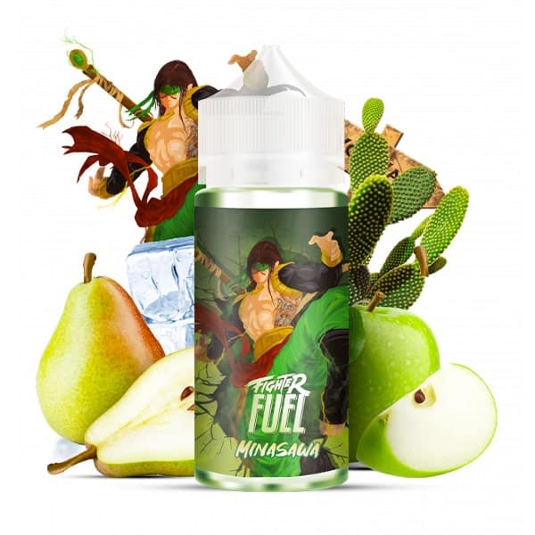 Le e liquide Minasawa de Fighter Fuel vous emmène dans les couloirs des tournois d'arts martiaux du Japon, où le combo pomme, poire, cactus et fraîcheur fait fureur.