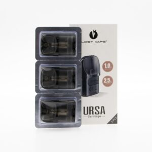 Pack de 3 cartouches de 2ml à résistances intégrées pour les pods de la série Ursa de Lost Vape, pour vapoter de 12 à 30 watts.