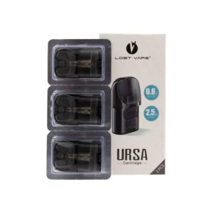 Pack de 3 cartouches de 2ml à résistances intégrées pour les pods de la série Ursa de Lost Vape, pour vapoter de 12 à 30 watts.