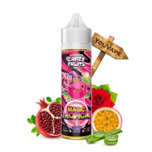 Le e liquide Magic Tropical de Crazy Fruits développe une saveur exotique de rose, de grenadine, de passion avec une touche de douceur apportée par l'Aloe Vera.