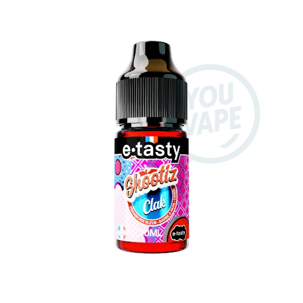 L'arôme Clak de Shootiz est un concentré aux saveurs de confiseries fruitées avec sa barbe à papa, sa framboise bleue, son cassis et sa boisson grenadine fraîche.