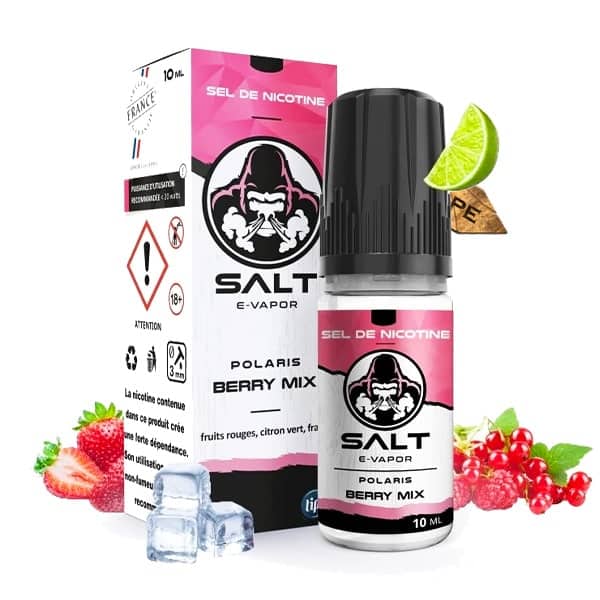 Le e liquide Berry Mix Salt de chez French Liquide est une saveur fruitée et mentholée composée de fruits rouge et de citron vert.