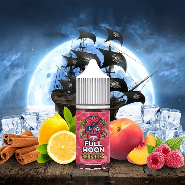 Le concentré Baléares de Full Moon est un cocktail de pirate rafraîchissant à base de framboise, pêche, citron et de cannelle.