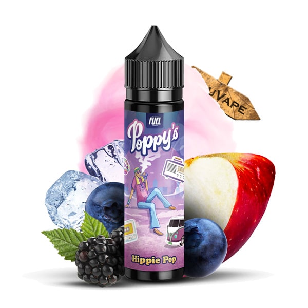 Le e liquide Hippie Pop par Poppy's vous propose de vous poser tranquillement pour déguster une composition de pomme, cassis, mûre et barbe à papa avec une pointe de fraîcheur.