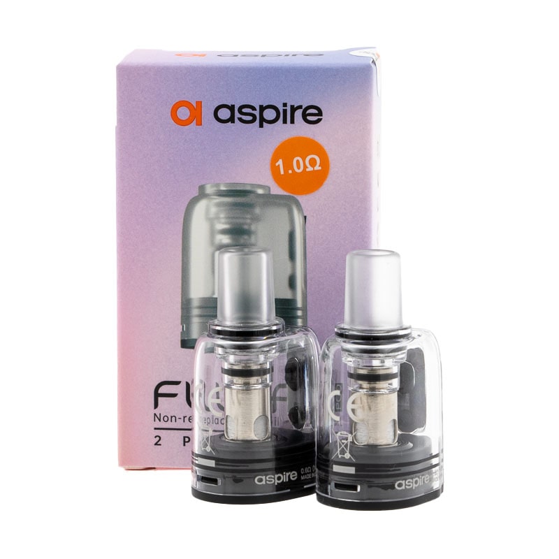 Lot de 2 cartouches de remplacement pour le Pod Fluffi de Aspire, avec résistance intégrée de 0.60 ou 1 ohm et réservoir de 3,5ml.