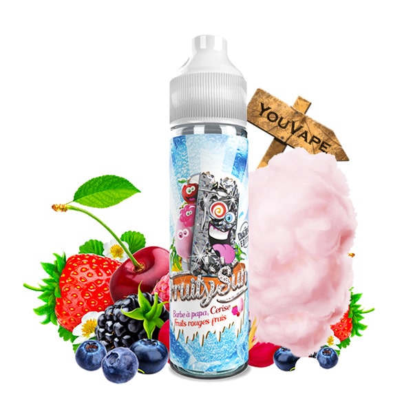 Le e liquide Barbe à Papa Cerise Fruits Rouges 50ml développe une saveur de barbe à papa, de cerise et de fruits rouges, le tout sublimé par la fraîcheur légendaire des Fruity Sun !