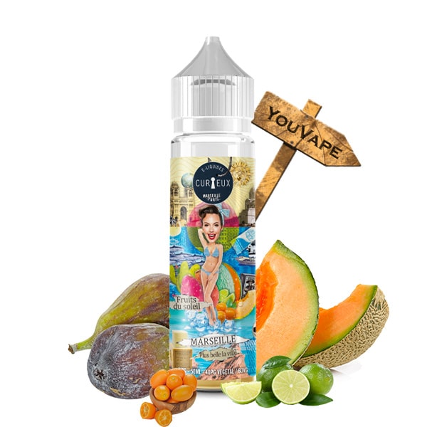 Le e liquide Marseille Plus Belle la Vie 50ml par Curieux vous offre une dominante de melon, agrémentée de figue de barbarie, et de Kumquat et citron vert.