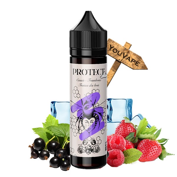 Le e liquide Cassis Framboise Fraises des Bois de Protect vous invite à déguster un cocktail rafraîchissant de fruits des bois bien givrés,