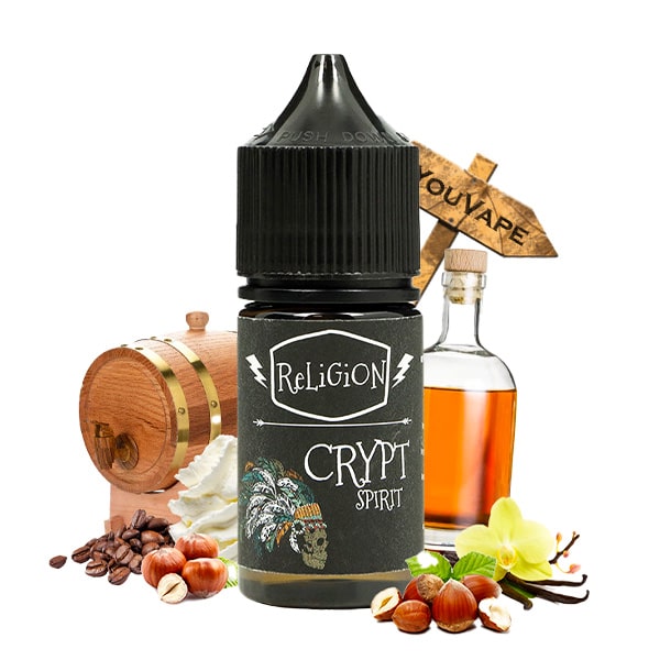 L'arôme concentré Crypt Spirit 30ml de Religion Juice vous offre des saveurs de vanille crémeuse associée à du bourbon et des notes de subtile de café et de noisette.