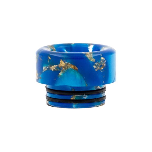 Drip Tips 810 avec joints, en résine incrustée de pépites d'or, disponibles en 2 couleurs : noir ou bleu.