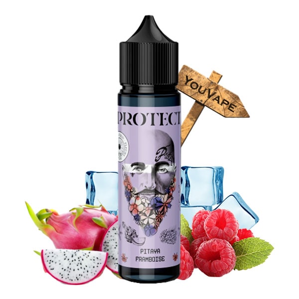 Le e liquide Pitaya Framboise de Protect vous rafraîchit avec son duo de Fruit du Dragon asiatique et de Framboise française.