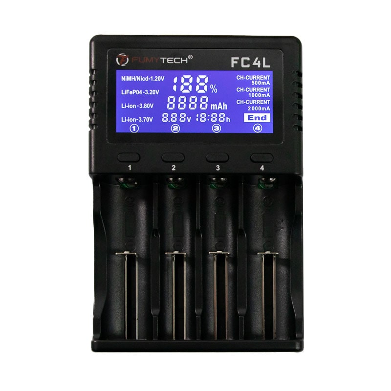 Le FC4L de Fumytech est un chargeur d’accus intelligent et compact, qui peut charger 4 accus individuellement et se contrôle avec un écran LCD.