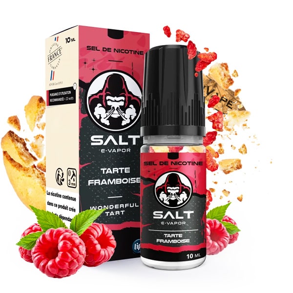 Le e liquide Tarte Framboise Salt est une délicieuse tarte sablée recouverte de framboise fraîches, alliant sucrosité et acidité.