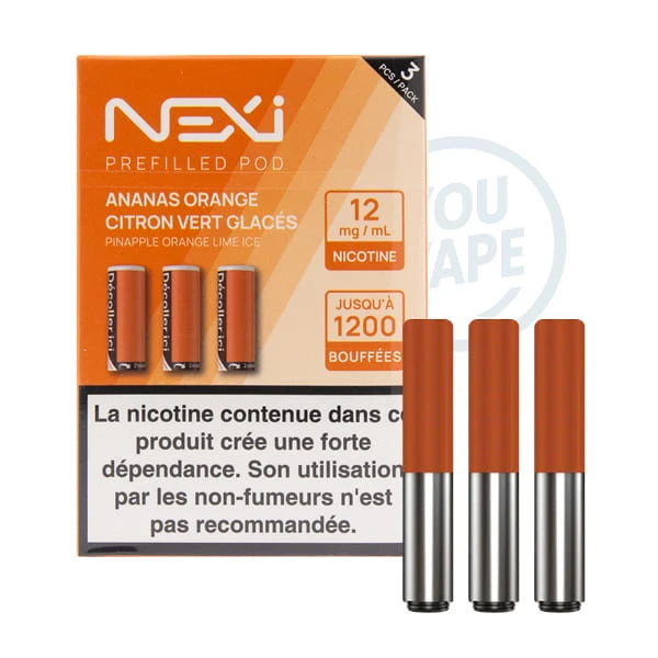 Saveur ananas orange citron vert glacés 12mg en pack de 3 cartouches pour la Nexi One de Aspire