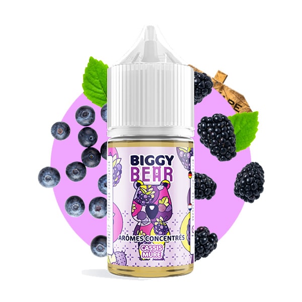 L'arôme concentré Cassis Mûre 30ml de la marque Biggy Bear vous délecte de notes de mûres sucrées et de cassis acidulés, pour un mix au goût délicieusement fruité.