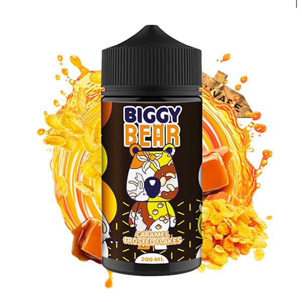 Le e liquide Caramel Frosted Flakes 200ml de Biggy Bear est inspiré des fameux petits-déjeuners d'enfance, qui vous offre une symphonie de saveurs, combinant le goût croustillant des céréales Corn-Flakes enrobées de caramel et d'une légère touche de glaçage sucré.