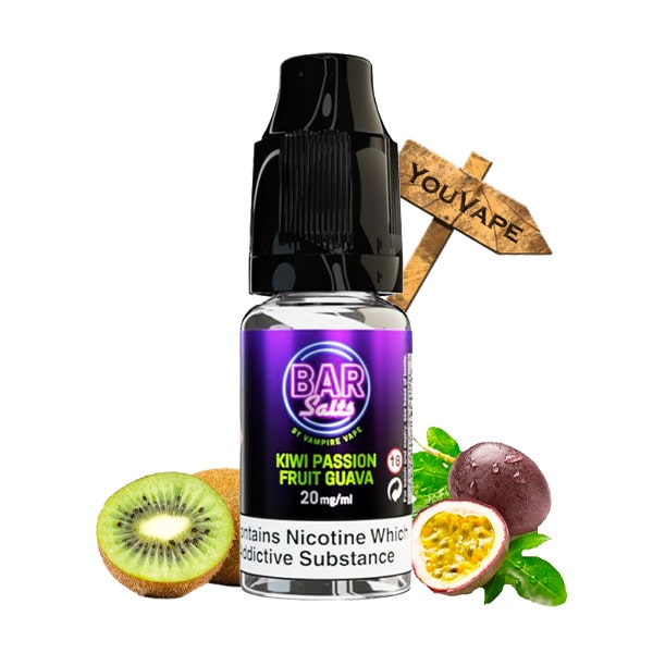 Le e liquide Kiwi Passion Fruit Guava Salt de Vampire Vape développe des arômes de fruits exotiques pour vous sentir en vacance toute l'année.