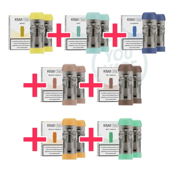 pack 14 cartouches aux 7 saveurs kiwi pod - YouVape